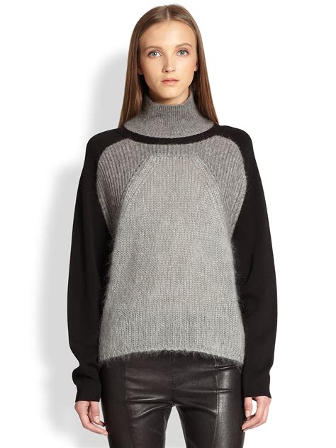 Lyst Helmut Lang Textured Mohair Turtleneck In Gray