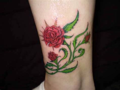 Roses inked with initials embedded in them or along with a butterfly or on a vine, each accompanying a subject has a unique interpretation. Leg Tattoo # 117 - Pretty red rose with thorns and prettyy ...