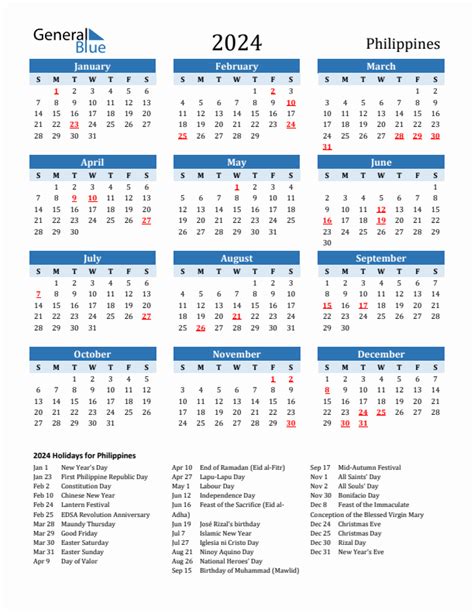 2024 Calendar Philippines With Holidays Printable Pdf Editorx Hinda
