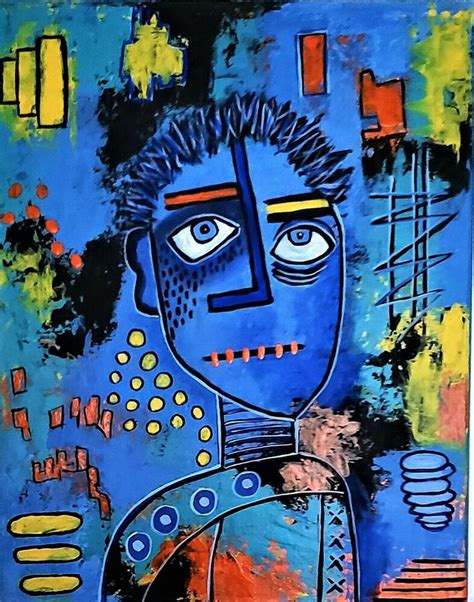 Az Davis Painting Abstract Modern Street Expressionism Pop Art Blue