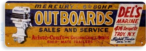 Tinworld Tin Sign Mercury Outboards Retro Rustic Boating