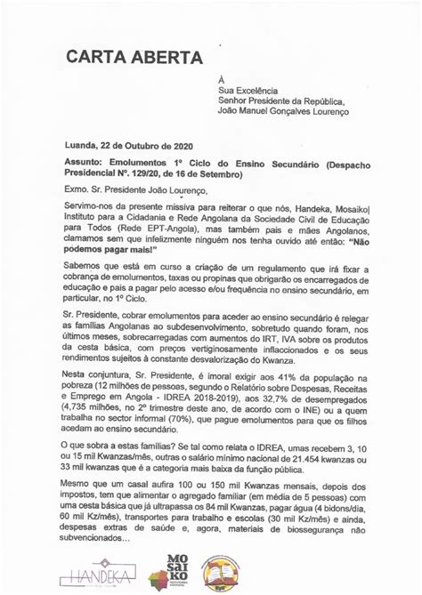 Carta Aberta Ao Presidente Da República Emolumentos No 1º Ciclo Mosaiko
