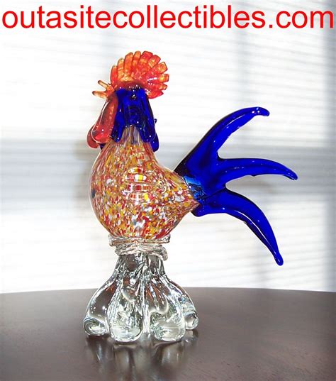 Blown glass rooster figurine russian handmade murano style. Vintage Murano Glass, Rooster Figurine, Millifiori | Murano