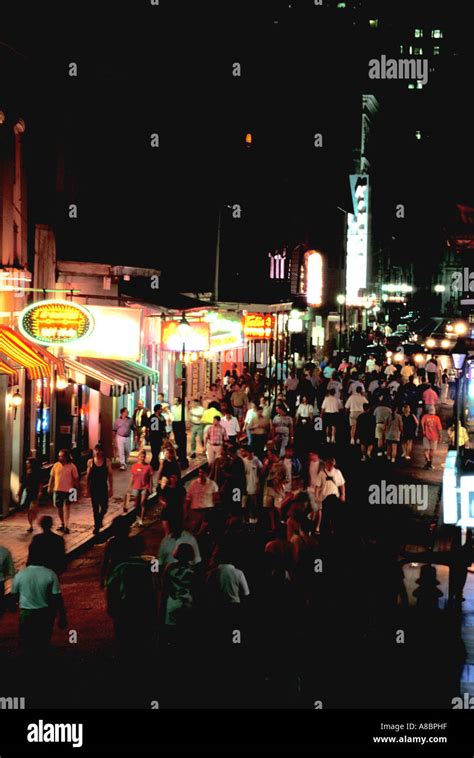 Louisiana New Orleans Bourbon Street At Night Stock Photo Alamy