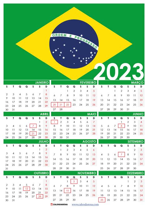 Calendário 2023 Brasil Para Imprimir Com Feriados