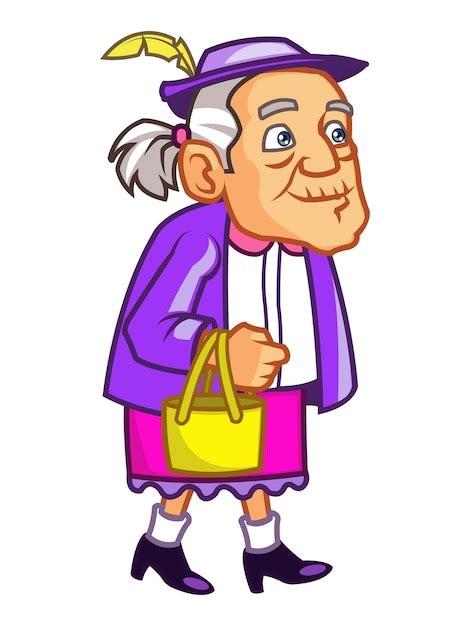 Amable Anciana Abuela Con Bolso De Mano Caminando Vector Premium