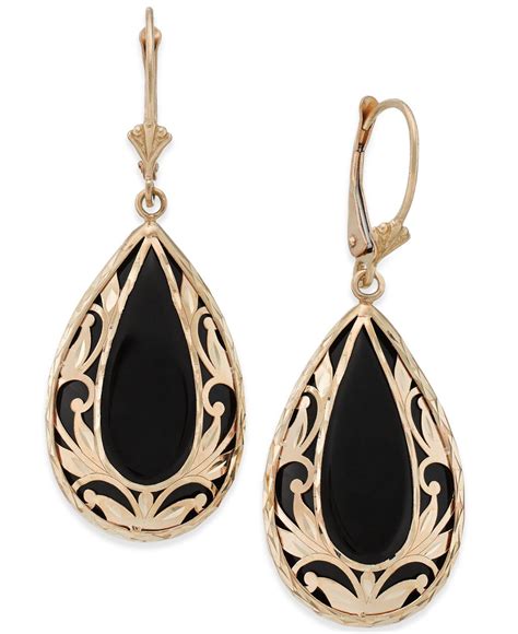 Lyst Macys Onyx Teardrop Decorative Framed Drop Earrings In 14k Gold