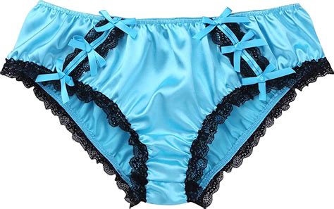 Dpois Men S Sissy Silky Satin Lace Lingerie Briefs French Maid Girly