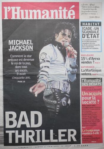 Journal Lhumanité 2009 La Mort De Michael Jackson