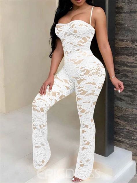 Ericdress Sexy See Through Lace Slim Party Jumpsuit