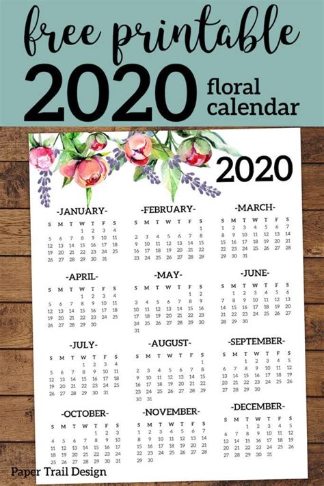 A4 Size Year At A Glance Calendar 2020 Free Printable