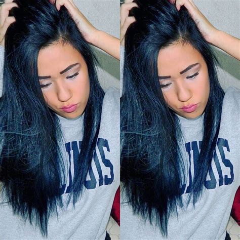 The shade is as gorgeous as a black color and as glossy as a starry dark blue sky. Midnight blue back Ion Demi hair dye. #hair #blue #black # ...