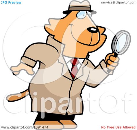 Clipart Cat Detective Using A Magnifying Glass Royalty Free Vector