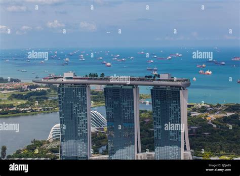 Iconic Aerial View Of Singapore Biggest Hotel Marina Bay Sands And