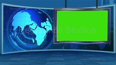 News 16 Broadcast Tv Studio Green Screen Background Loopable Berita
