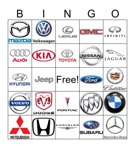 Car Bingo Card