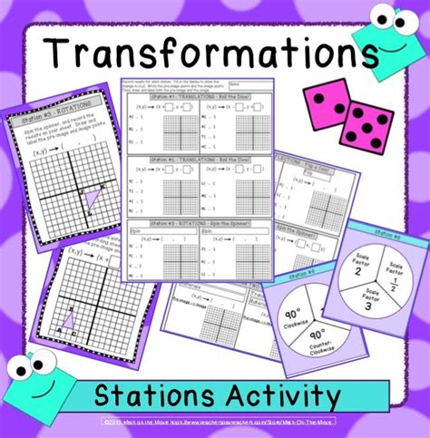 Ratios, percentages, exponents, and more. Transformations - Stations Activity | Geometry activities ...