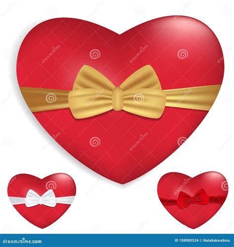 Red Hearts With Ribbons And Bows Isolated On White Background