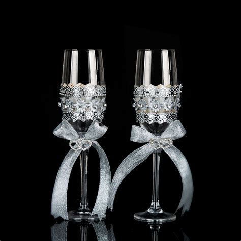 Crystal Champagne Glasses Champagne Flute Ribbon And Swarovski Crystal Toasting Glasses Wedding