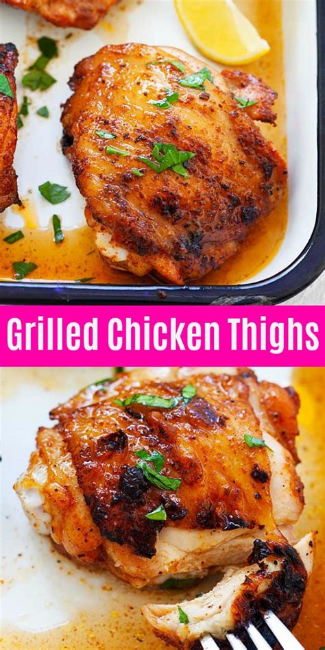 Sweet baked boneless chicken thighs recipe cooks up in less than 30 minutes! THE BEST and JUICIEST grilled chicken thighs marinated with homemade dry rub and liq… | Grilled ...