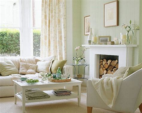 Creamy White Living Room With Accents Of Very Light Green And Blue