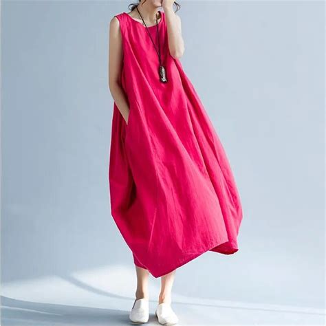 2019 Women Summer Dress Sexy Sleeveless O Neck Long Maxi Cotton Linen