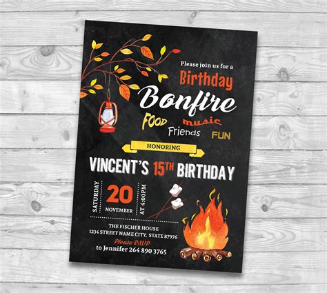 Fall Bonfire Birthday Invitation Bonfire Party Invitation Etsy
