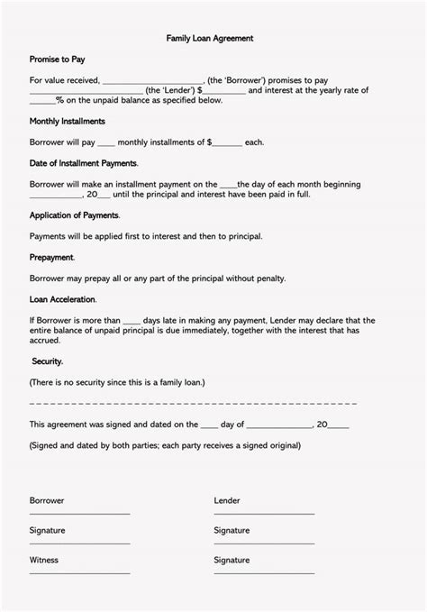 family loan agreement forms  templates wordpdf