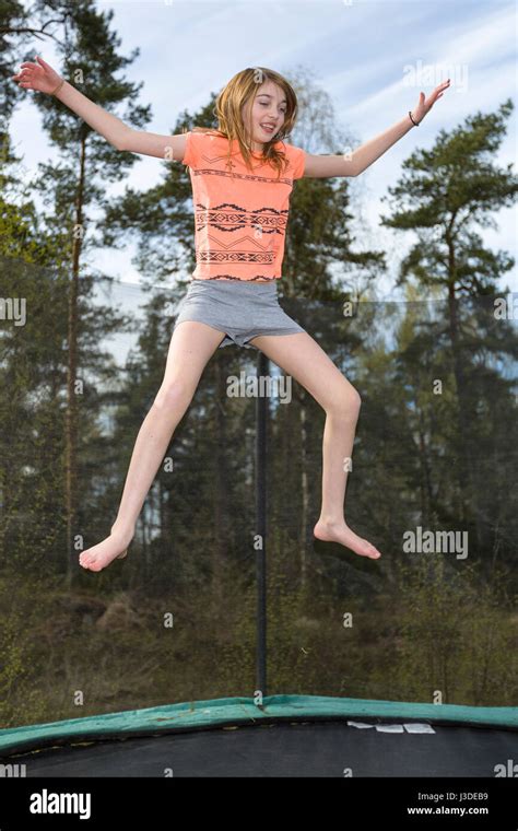 Young Girl Jumping On Trampoline Model Release Yes Property Release