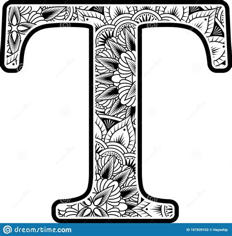 Mandala Inspiration Abstract Flowers Capital Letter T Stock Vector