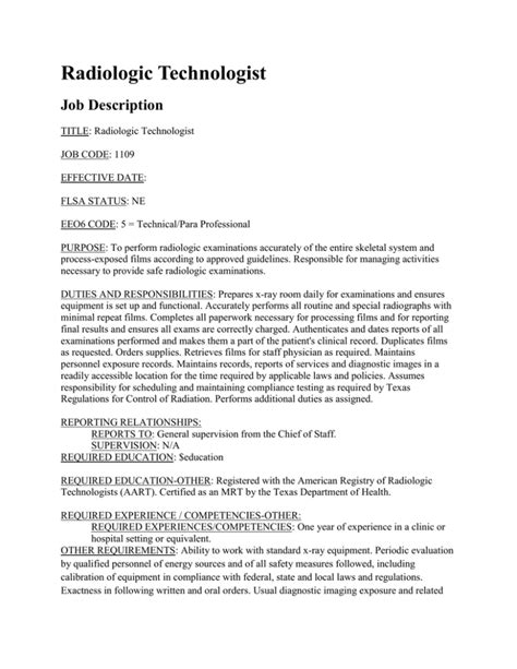 Radiologic Technologist Job Description