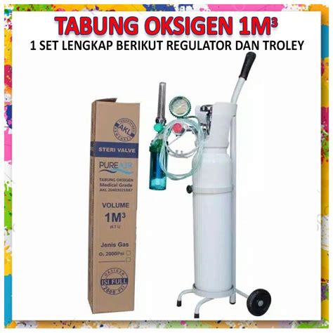 Jual Tabung Isi Oksigen 1m3 Set Lengkap Regulator Dan Troley Murah Shopee Indonesia