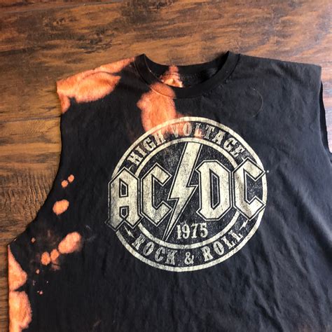 Acdc Hand Distressed One Of A Kind Acid Wash Cropped Band Tank Top