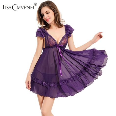 Lisacmvpnel Lace Sexy Women Nightgowng String Set Deeep V Spaghetti Strap Blackless Nightdress