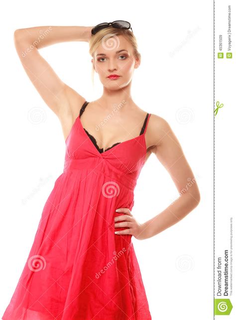 summer fashion pretty fashionable girl in red dress stock image image of lifestyle white