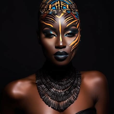 Premium Ai Image Beautiful Glamour African Woman With Black Skin Body Art