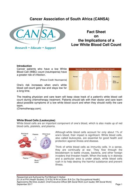 Pdf Fact Sheet On The Implications Of A Low White Blood Cell Count