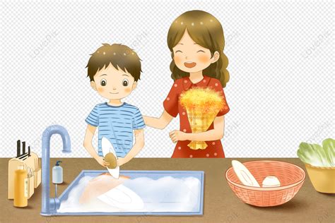 Gambar Anak Yang Membantu Ibu Mencuci Piring Png Unduh Gratis Lovepik