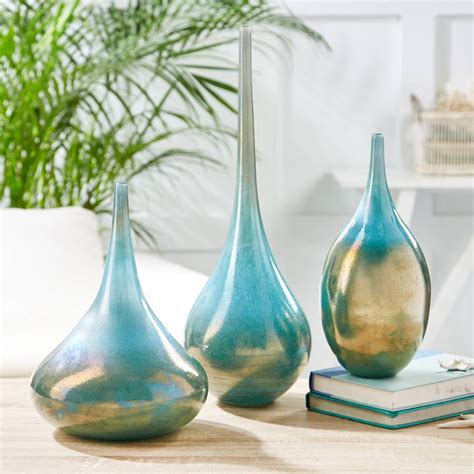 Set Of 2 Teardrop Gold Turquoise Vases BrandAlley