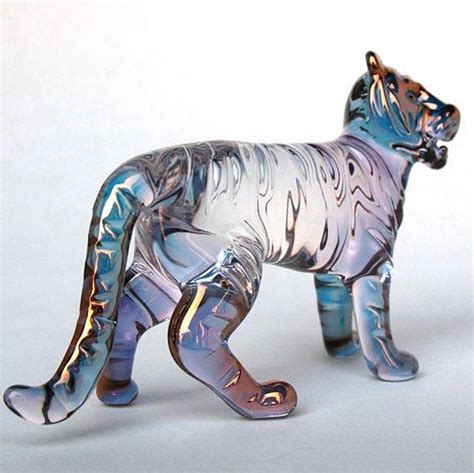 Tiger Figurine Hand Blown Glass Gold Crystal Sculpture Etsy Art