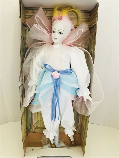 17” porcelain french harlequin pierrot clown doll w stand 2 bisque doll dolls porcelain