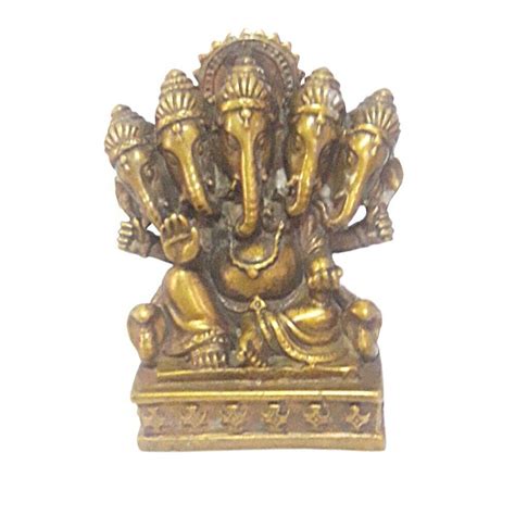 Lord Ganesha 5 Head Elephant God Brass Figure Success Luck Rich Remove