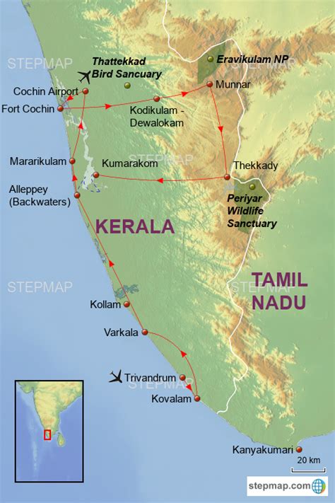 The ay kingdom in the deep south. StepMap - Central and South Kerala-Template - Landkarte für India