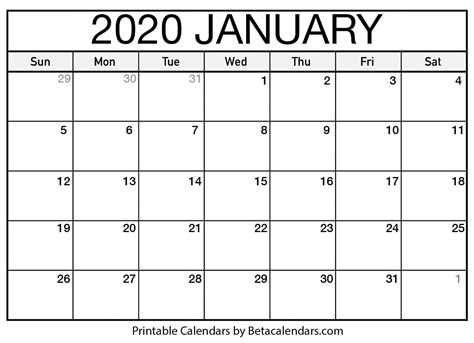 Amavasya tithi (dates) during the year 2021. Blank January 2020 Calendar Printable - Beta Calendars