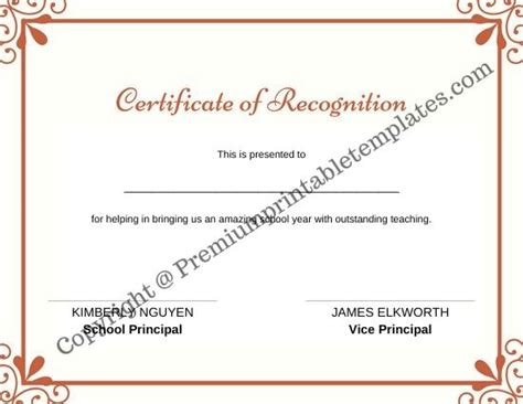 Certificate Of Recognition Printable Template Editable And Pdf