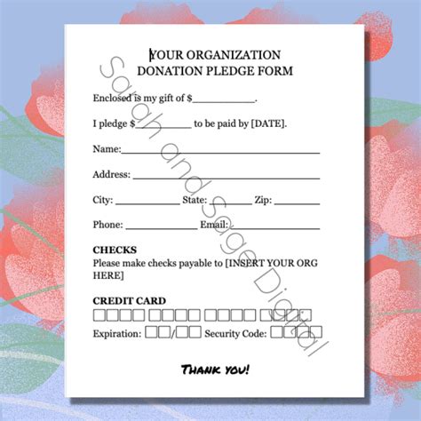 Donation Pledge Form Editable Printable Donation Download Now Etsy