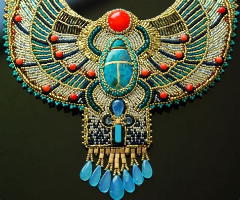 Egyptian Scarab Necklace Custom Order Bead Embroidered Necklace