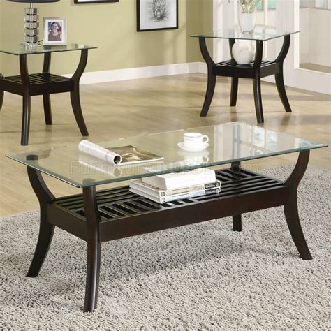 Our favorite glass coffee tables to enhance a living room. Nut Brown Finish Modern 3Pc Coffee Table Set w/Glass Top