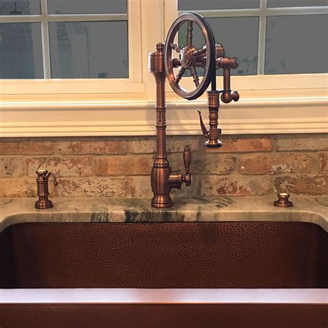 Waterstone Wheel Faucet In Antique Copper Goes Great With The Copper Sink Copper Kitchen