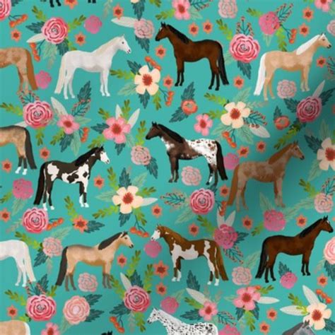 Horse Multi Coat Floral Horses Fabric Fabric Horse Fabric Pretty